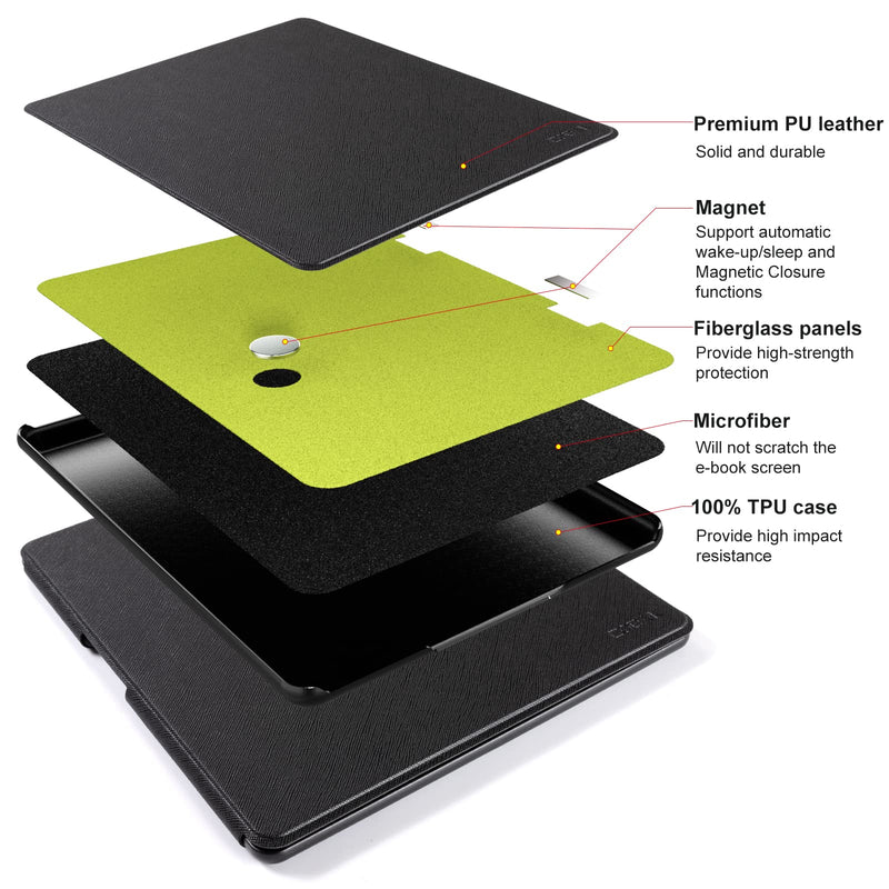 CoBak Case for Kindle Scribe - All New PU Leather Cover with Auto Sleep Wake Feature for Kindle Scribe 10.2" 2022 Released with Pen Holder Black