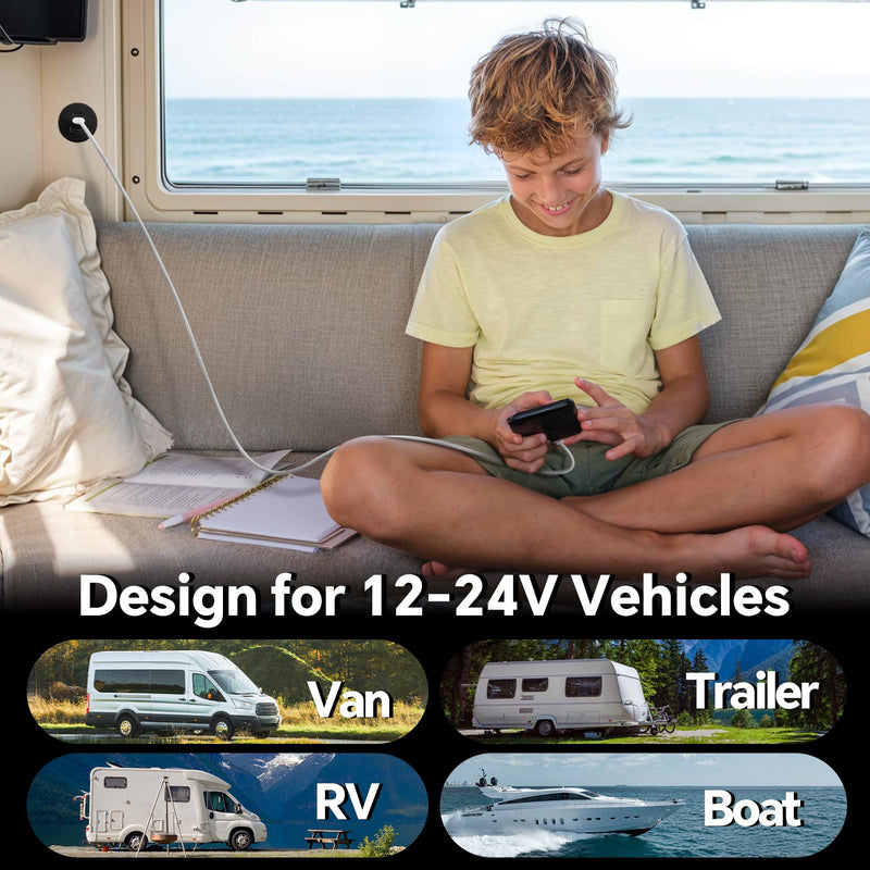 acegoo 78W 12V USB Outlet, 3 Port Fast Charging Aluminum Car USB C Charger | Multi Protection,Cigarette Lighter Replacement, No-Backlight Design, No Standby Power,For RV Camper Trailer Truck Car Boat 2 Pcs