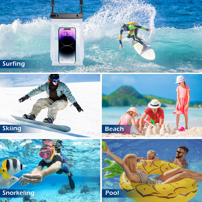 Large Floating Waterproof Phone Pouch [with Sealing Strip], Cell Phone Dry Bag for iPhone 15 14 13 12 11 Pro Max Galaxy S23 S22 All Phones, Universal Float Water Proof Bag for Beach Water Park White,up to 8.3"