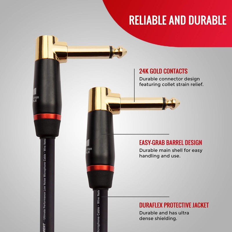 Monster Prolink Bass Guitar Cable - 8 inches Right Angle to Right Angle, 95% Copper Braided Shield 8 in