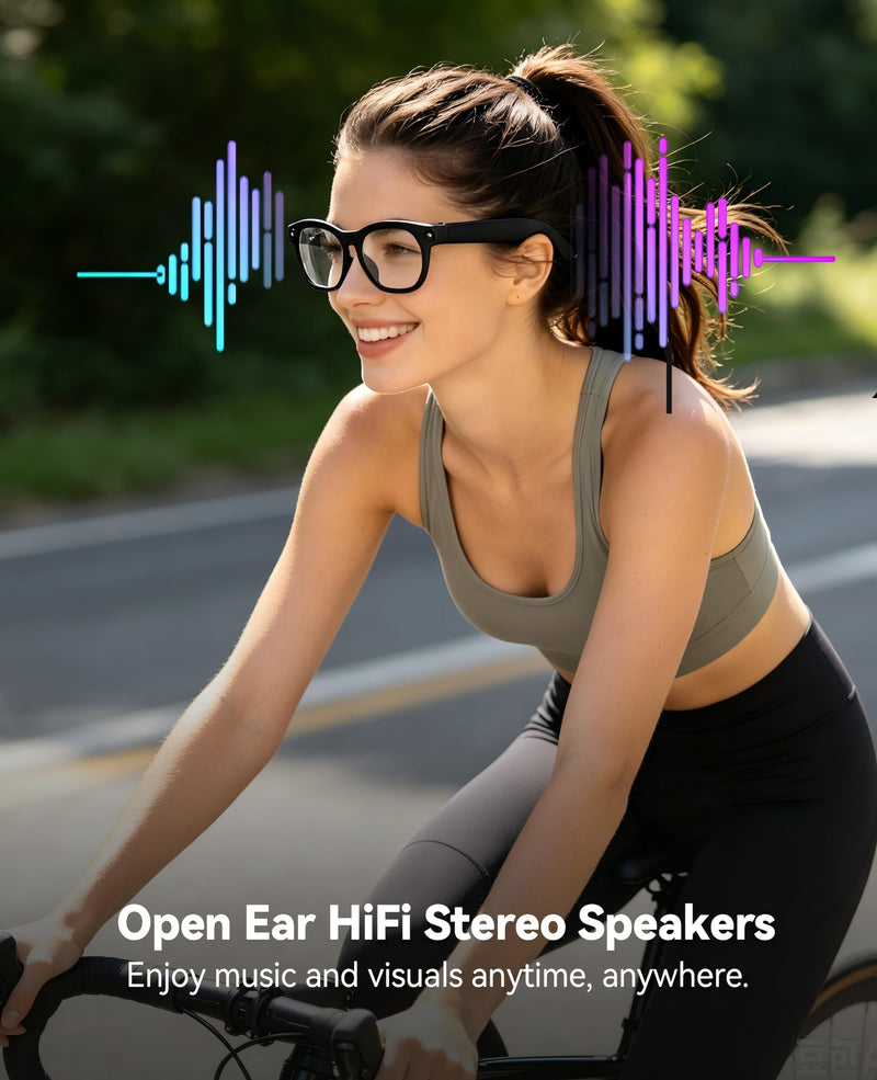 AI Smart Glasses with 8MP Camera, HD Video Recording, Real-Time Translation | Photo Capture, AI Voice Assistant, Object Recognition, Open-Ear Music, Bluetooth Calls Matte Black