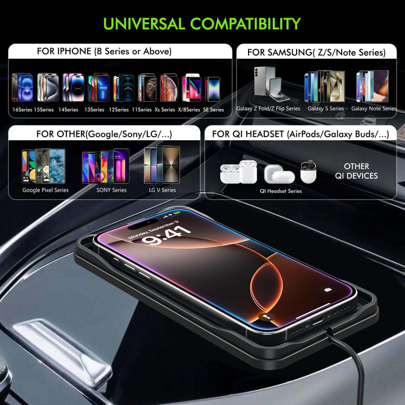 Wireless Car Charger,LANSEMKU Car Wireless Chargers Charging pad Non Slip 15w Fast Charger for Car Wireless Phone Charger for iPhone 16/15/14/13/12 Pro Max,Samsung for Android (Black-100cm Cable) 100cm Cable-for IPHHONE PRO MAX