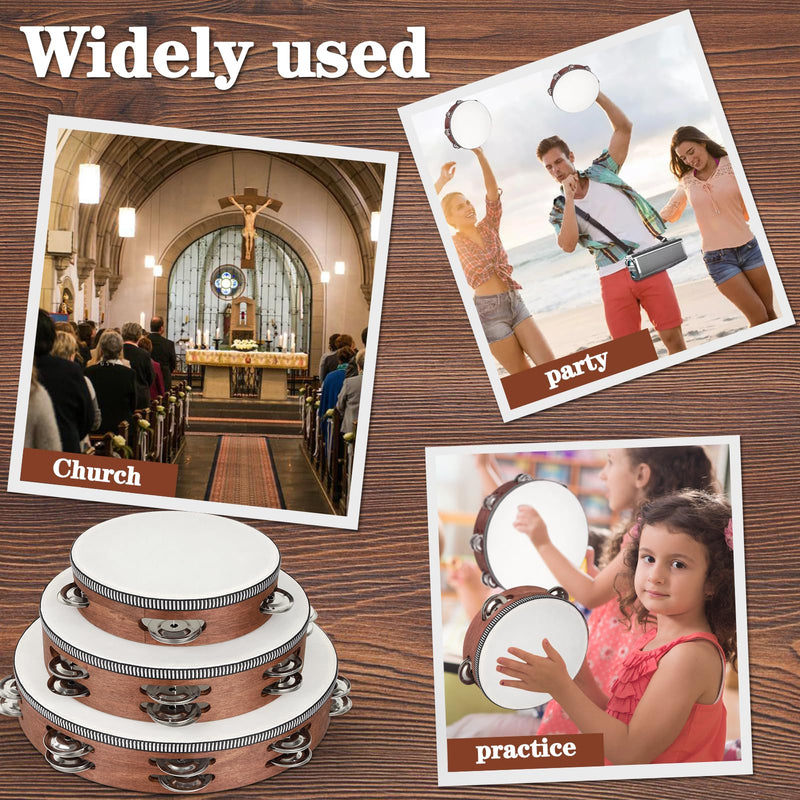 Wooden Hand Held Percussion Tambourine with Storage Bag - 6+8+10 Inches, Ideal for Church, Wedding, Party, Dance, Photo Shoot 6"+8"+10"