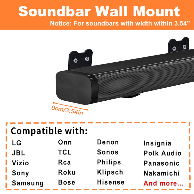 Suixing Sound Bar Mounts Universal Soundbar Wall Mount Bracket Kit for Most of Soundbars Wall Mount Shelf Mounting Brackets(Curved 3.54 INCH) Black_3.54" Length 3.54"