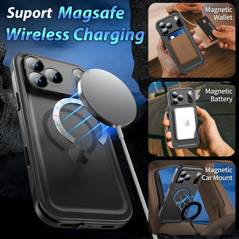 SPORTLINK for iPhone 17 Pro Max Waterproof Case, Mag/Black | Military-Grade Heavy-Duty 360° Full-Body Protection with Built-in Screen & Camera Protectors, Dustproof, Shockproof Black/Mag for iPhone 17 Pro Max (6.9")