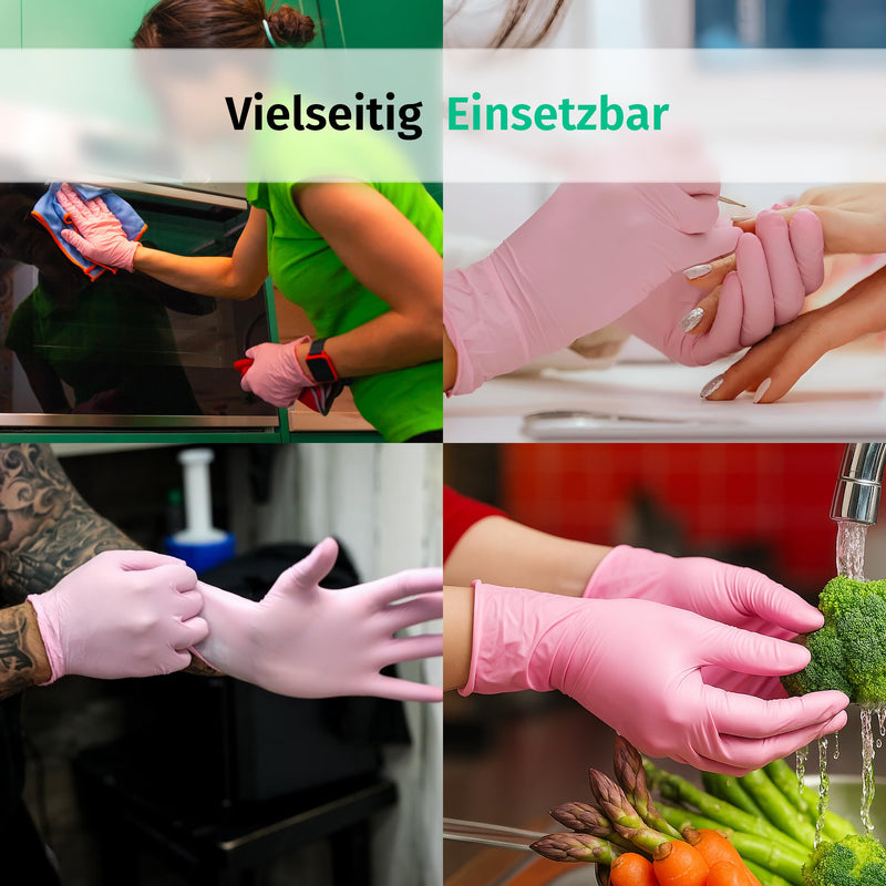 SF Nitrile Gloves M Pink - Pack of 100 Disposable Gloves, Medical Gloves, Powder-Free, Latex Free, Disposable Gloves for Cooking, Cleaning, Medicine, Kitchen, Cosmetics, Household