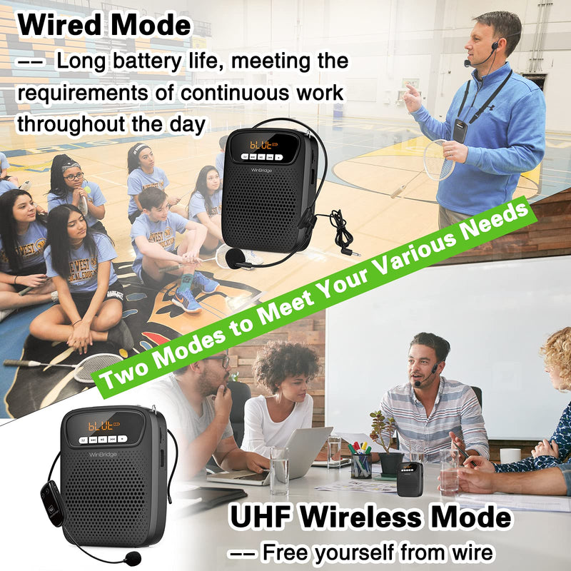 Portable Voice Amplifier Wireless & Wired Headset Microphone Speaker Mini Lightweight Personal Classroom Mic for Teachers Supports AUX Input,Bluetooth 5.0,Recording - S278UHF