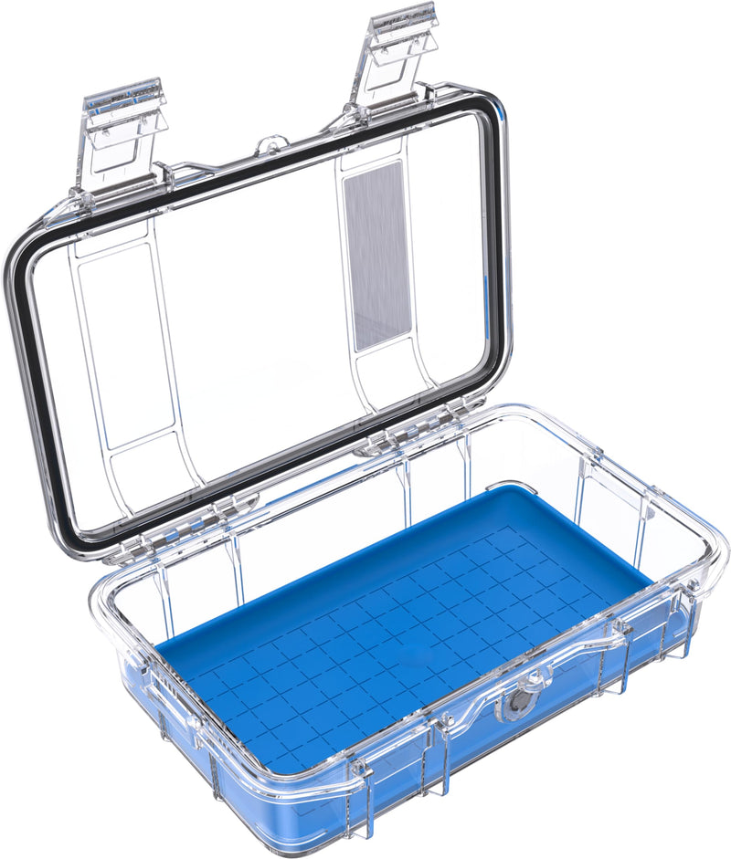 Pelican M50 Micro Case - Waterproof Case (Dry Box, Field Box) for iPhone, GoPro, Camera, Camping, Fishing, Hiking, Kayak, Beach and More (Blue/Clear) Blue/Clear