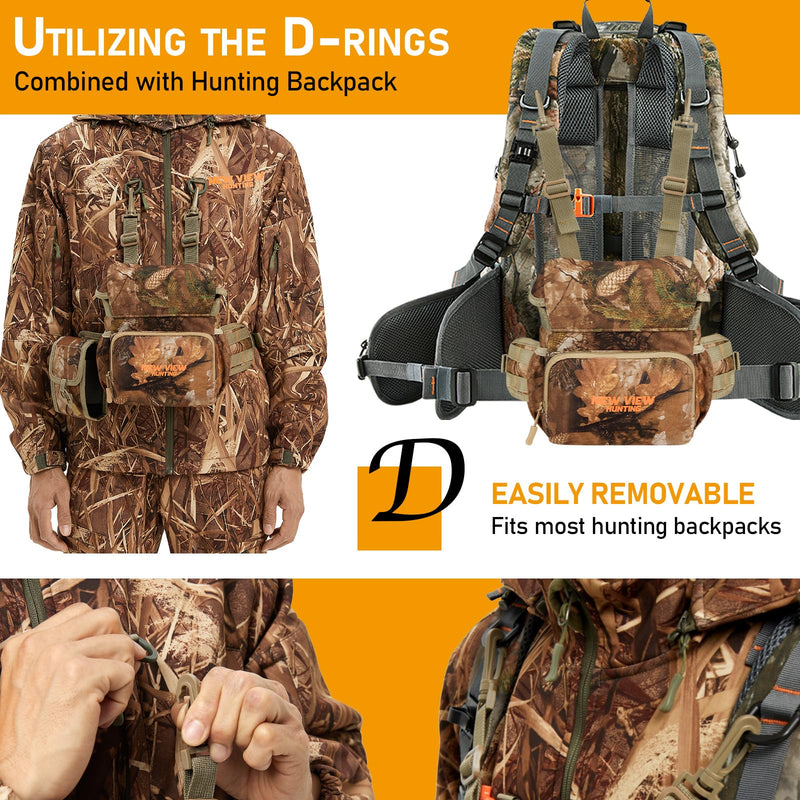 NEW VIEW Silent Binocular Harness Chest Pack, Hunting Bino Case with Dual MOLLE Straps, Binocular Harness with Detachable Chest Strap Rangefinder Pouch Rain Cover for Saddle Hunting Bird Watching Removable