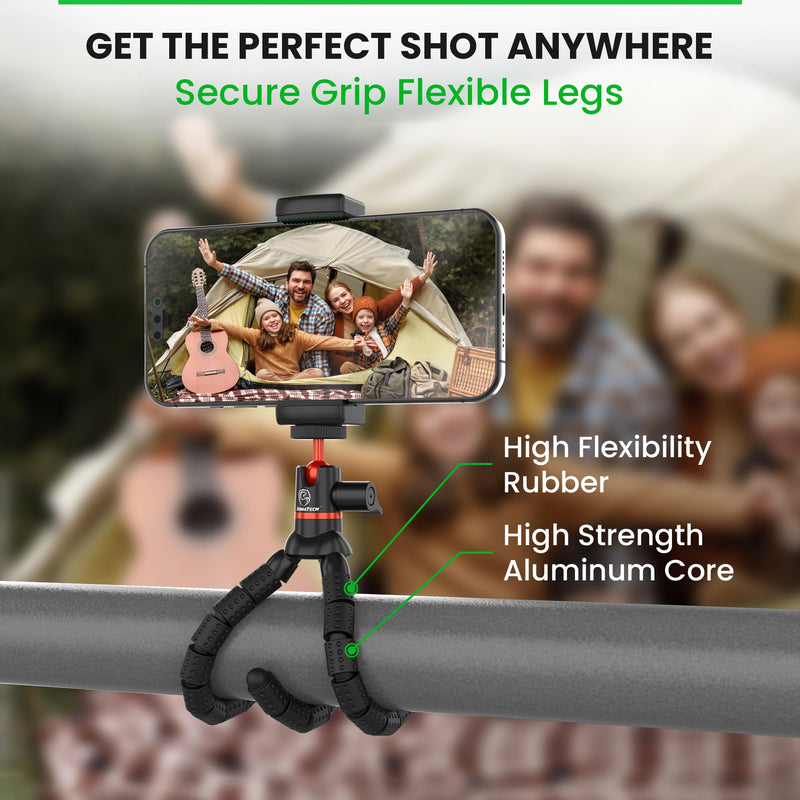 Mini Flexible Tripod for Cell Phones - iPhone Tripod Stand with Wireless Remote Shutter - Fits Any Phone - Portable, Small Travel Tripod for iPhone, Android, Camera & GoPro