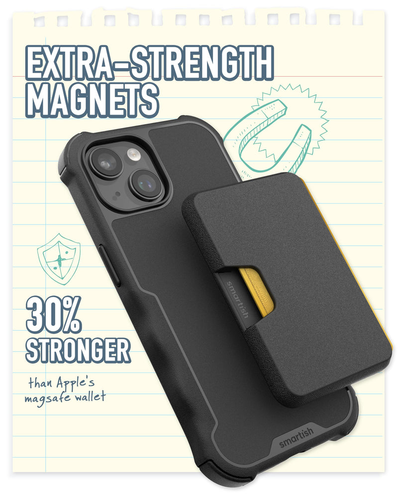 Smartish Wallet for MagSafe iPhones - Side Hustle - Slim Detachable Magnetic Card Holder for Apple iPhone 15/14/13/12 Models - Black Tie Affair