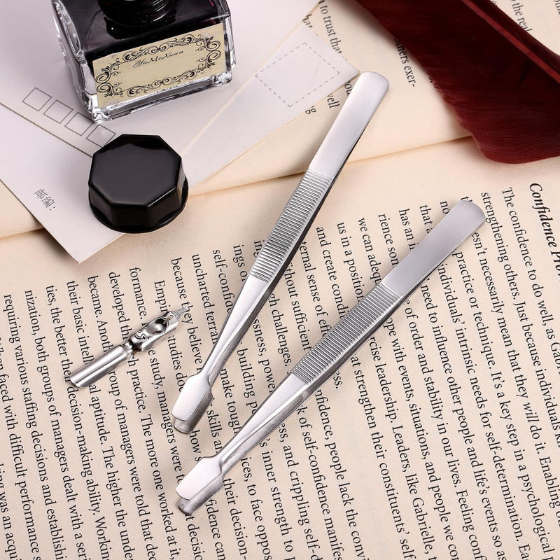 iplusmile Stamp Tweezers Set: 2 Pieces Stainless Steel Flat Wide Tweezers for Stamps, Photo Development, Craft Production