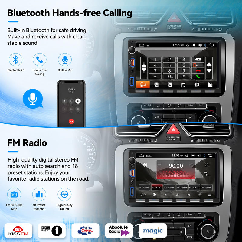 SIXTOP 7 Inch Double Din Car Stereo with Backup Camera Bluetooth 5.0 Hands-Free HD Touch Screen Car Radio MP5 Player Support Mirror Link, FM/Type-C/USB/AUX/SWC Car Audio Receiver P1