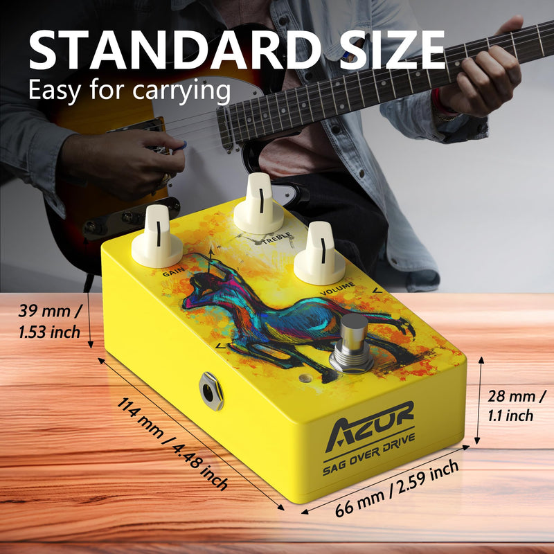 [AUSTRALIA] - AZOR SAG OVER DRIVE Analog Overdrive Pedal - True Bypass with Tilt-Angle Footswitch, High Gain Effects for Electric Guitar, 3-Knob Control (GAIN/VOLUME/TONE), DC9V Powered, Low Noise 