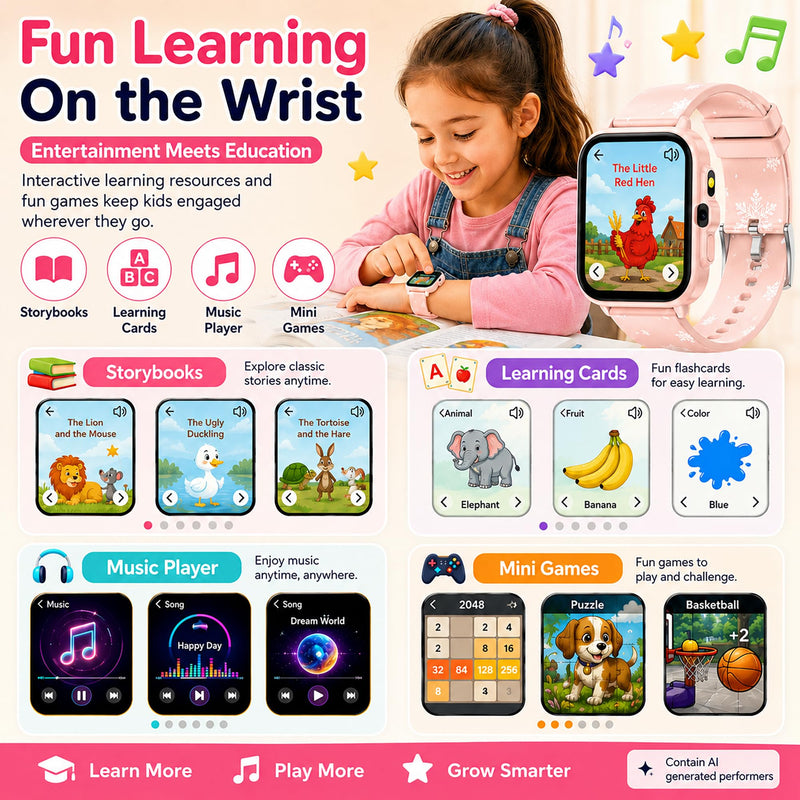 Smart Watch for Kids Boys Girls Age 5-12, Ai Functions Games HD Touch Screen Watches with Video Camera Music Player Pedometer Heart Rate Sleep Tracker Christmas Birthday Gifts for Boys