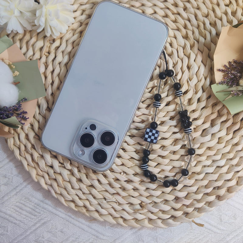 4 Pieces Cute Phone Charms Beaded Phone Strap Aesthetic Y2K Cell Phone Keychain Cute Bear Butterfly Heart Cool Phone Charm for Phone Bag Keychain Airpods Camera Pendants Decor Black Style