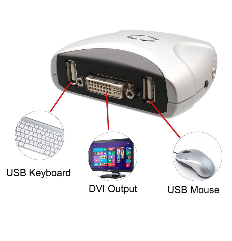 2 Port KVM Switch 1920 X 1200 - DVI W/ Audio and USB 2.0 Hub – Display/ Screen KVM Switch - DVI 3.9 ft Cables 2 Port DVI + USB 2.0 with Audio / Mic