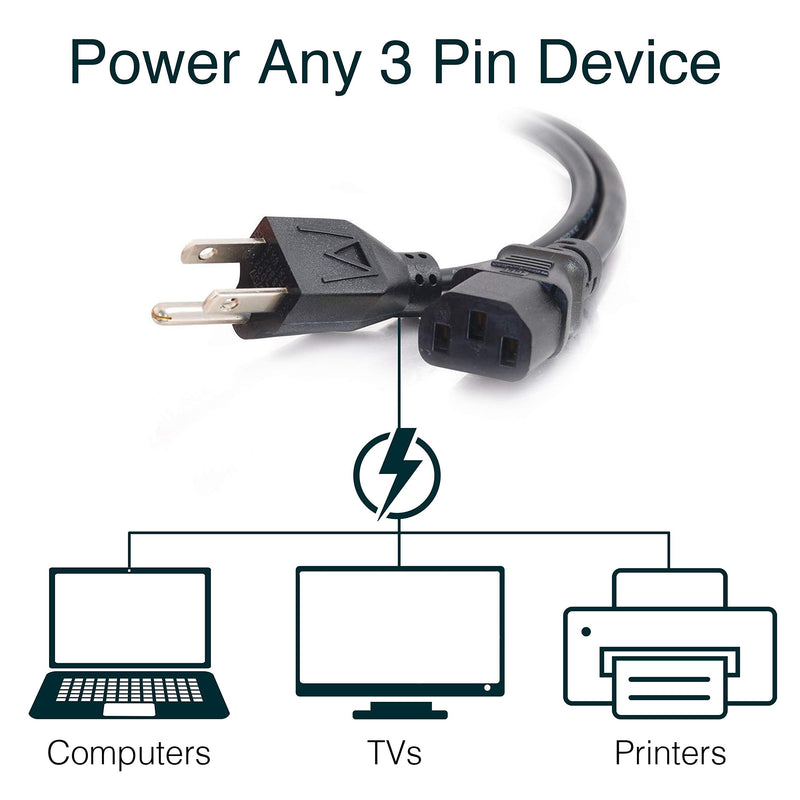 C2G Power Cord, Replacement Power Cable, 3 Pin Connector, For Computers, TVs, Monitors, & More, 18 AWG, Black, 10 Feet (3.04 Meters), Cables to Go 03134 10ft Universal