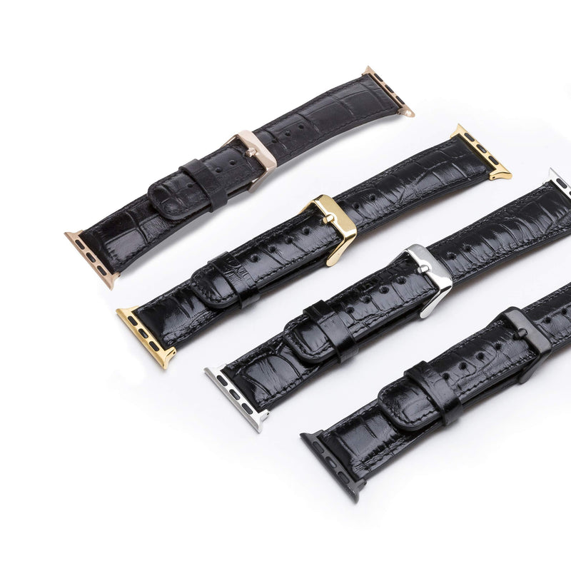 Venito Tuscany Leather Watch Band Compatible with Apple Watch 38mm 40mm - Watch Strap Designed for iwatch Series 1 2 3 4 5 6 7 SE (Black Crocodile w/Silver Connector & Clasp) Product Name