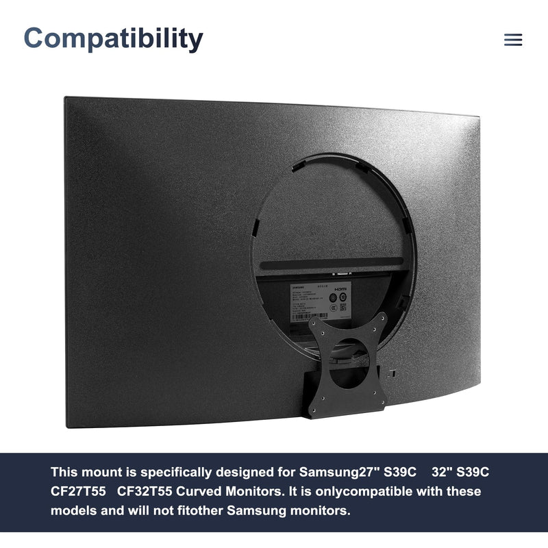 Monitor Arm/Mount VESA Bracket Adapter Compatible with CF27T55 | CF32T55 | 32" S39C | 27" S39C Curved 27" and 32" Curved Display Monitor T55 and S39C Series VESA 100 * 100mm 75 * 75mm