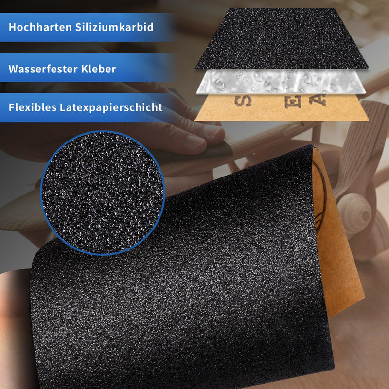 ALPXUXP Sandpaper Set of 48 Wet and Dry Professional Water Emery Paper for Car, Metal, Wooden Furniture, Stone, Varnish, Glass, Grit 120/180/240/400/600/800/1000/1200/1500/2000/3000/5000, 23 x 9 cm (120 to 5000) 48 pieces