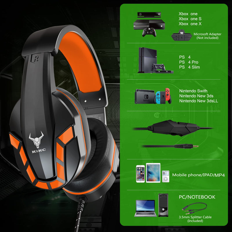 [AUSTRALIA] - Kikc PS4 Gaming Headset with Mic for Xbox One, PS5, PC, Mobile Phone and Notebook, Controllable Volume Gaming Headphones with Soft Earmuffs for Kid Orange 