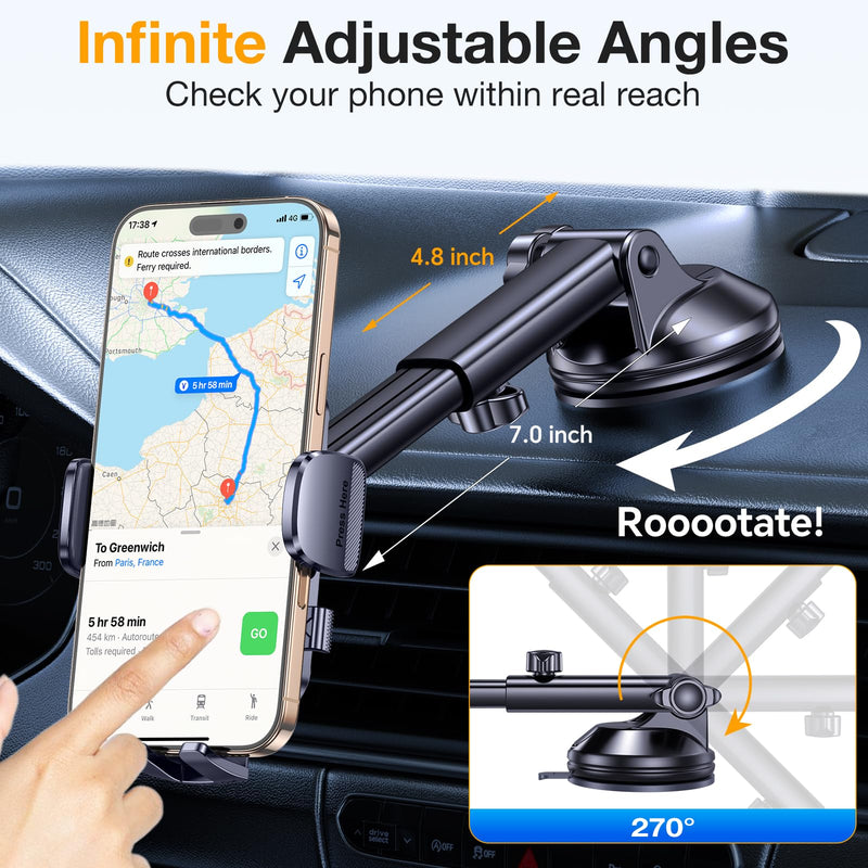 Romuto Car Phone Holder Mount [True Military-Grade Suction & Stable Vent] | Phone Holders for Your Car Phone Mount Car Accessories Suction Phone Mount for Jeep BMW Truck Cradle Stand for iPhone Samsung Clear Black