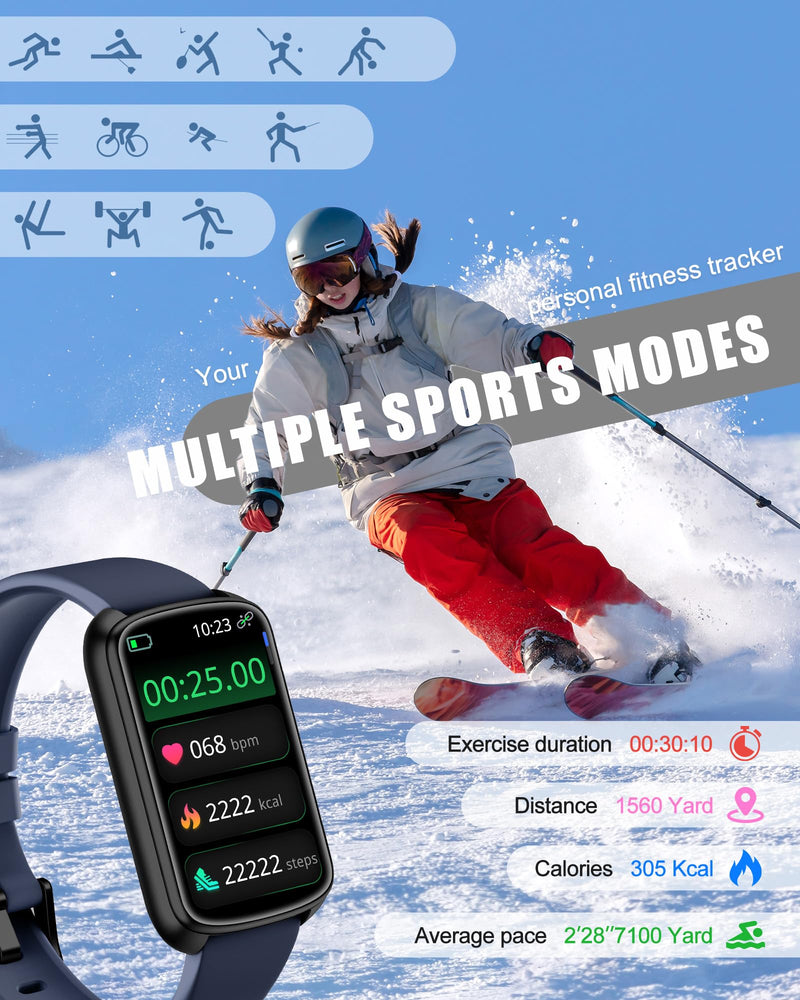 Fitness Tracker, Smart Watch for Women Men with 24/7 Heart Rate/Blood Pressure/Blood Oxygen Monitor,Sleep Tracker,Step & Calorie Counter, IP68 Waterproof Fitness Watches Compatible with Android&iPhone Blue