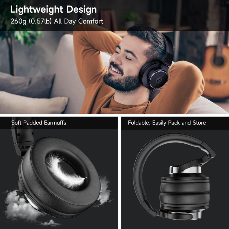 Wired Over Ear Headphones, Studio Monitor & Mixing DJ Headphones with 50mm Neodymium Drivers and 1/4 to 3.5mm Jack for Guitar AMP Podcast Piano Keyboard (Black) Black