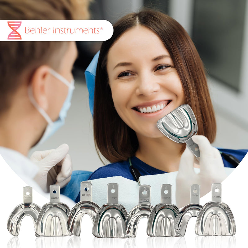 PACK Non Perforated Individual Impression Spoons for Toothless People, Upper and Lower - High Strength Stainless Steel - Essential Instrument for Dentists 8