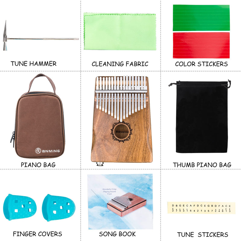 Kalimba Thumb Piano 17 Keys RANMING Mbira Finger Piano Kalimba Gifts for Adults Kids Beginners With Portable Handbag and Tune Hammer Thumb Pianos Finger Harp (Acacia-Pickup) Brown