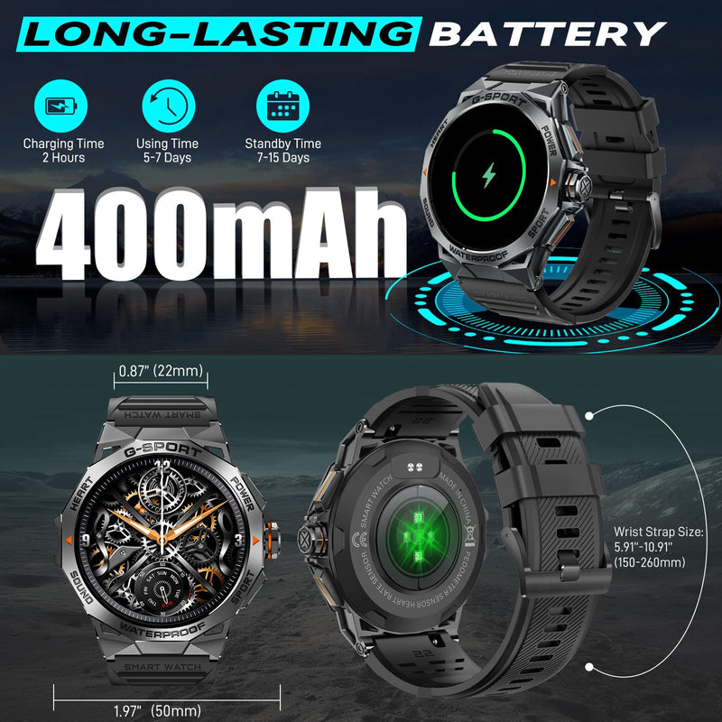 Military Smart Watch for Men Answer/Make Call 1.43" AMOLED Always On Screen | Rugged Smartwatch with Heart Rate Sleep Monitor Waterproof Outdoor Tactical Waterproof Smartwatch for iPhone Android Phone