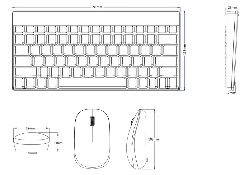 Perixx Periduo-712W Wireless Mini Keyboard and Mouse Set, White, US English Layout,PERIDUO-712
