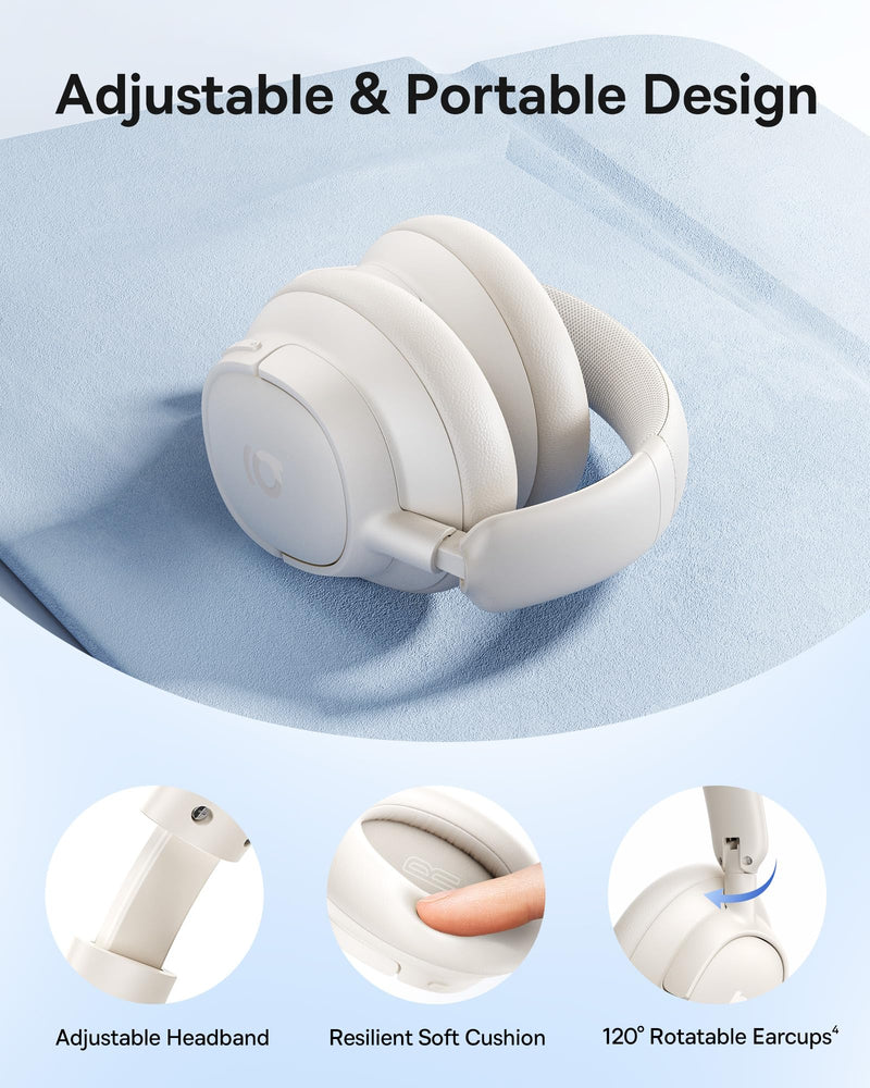 Baseus Bass BH1 NC Adaptive Active Noise Cancelling Headphones, Real-Time Adaptive Hybrid ANC, SuperBass 2.0, LDAC Hi-Res Sound, 80H Playtime, 5-Mic AI Clear Calls, Comfortable Fit, Bluetooth 6.0 Moon White