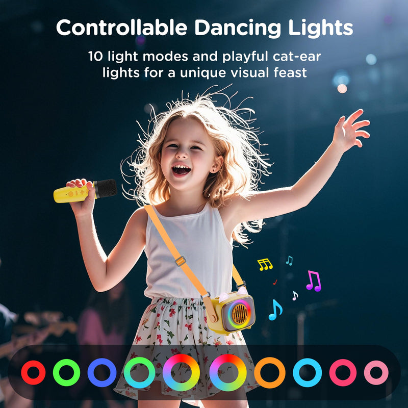 BIGASUO Karaoke Machine for Kids, Mini Portable Bluetooth Speaker with 2 Wireless Microphones and LED Lights, Kids Toys Ideal Gifts for Girls & Boys Birthday Home Party 1