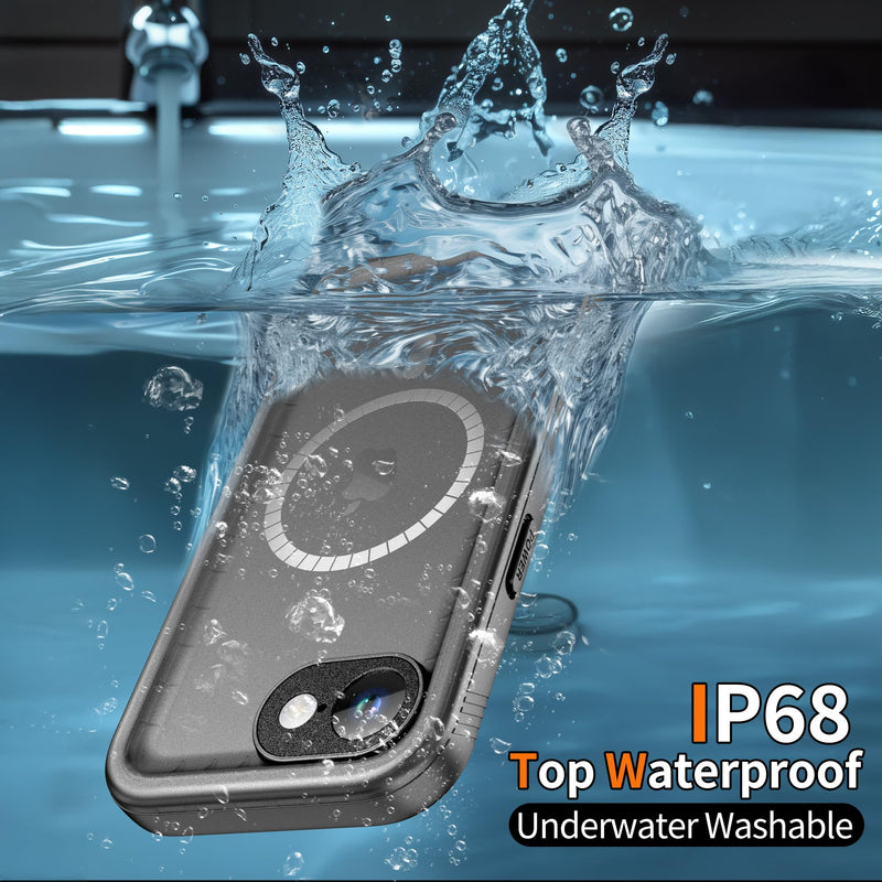 Cozycase for iPhone 16e/iPhone 17e Waterproof Case Heavy Duty Full Body | Compatible with MagSafe 360 Shockproof Dustproof with Screen Camera Protector Double IP68 Water Dust Drop Proof Cover Black Black/Mag For iPhone 16e/17e