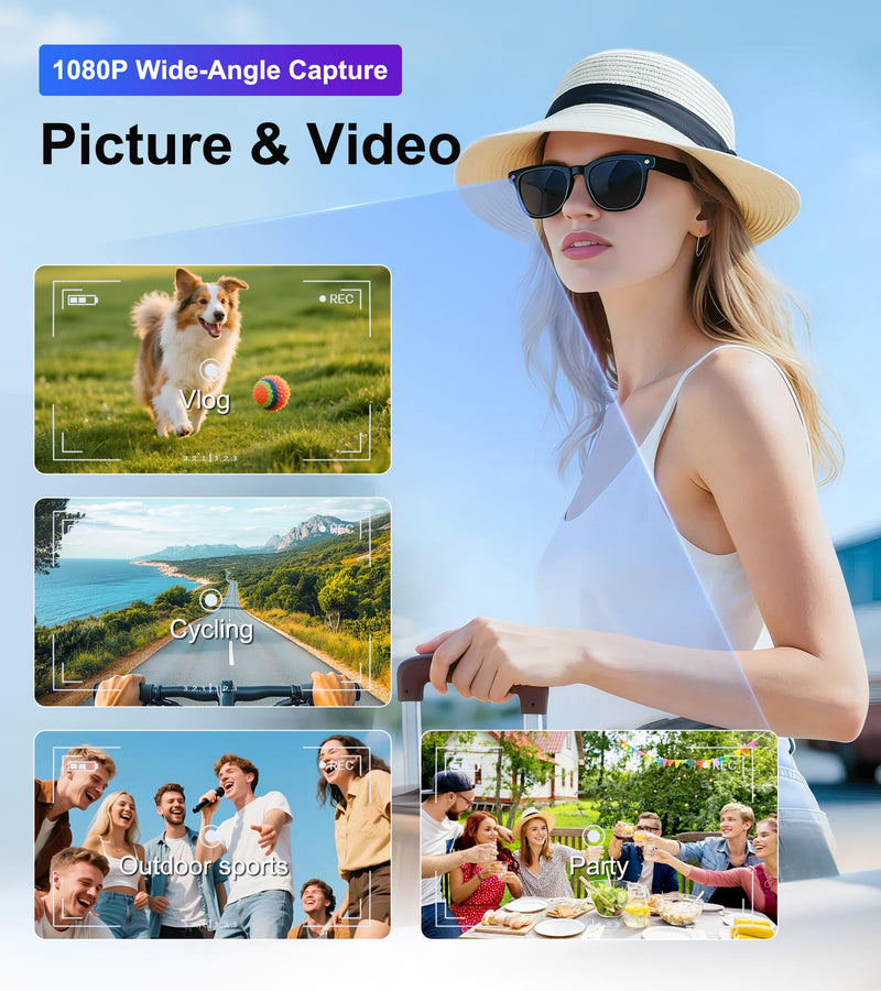Smart Glasses with Camera and Bluetooth - AI Glasses for Men Anti-Shake Real-Time Translation Object Recognition ChatGPT Assistant Long Battery Life for Meetings Video Recording Vlogs (Universal Size) Universal Size