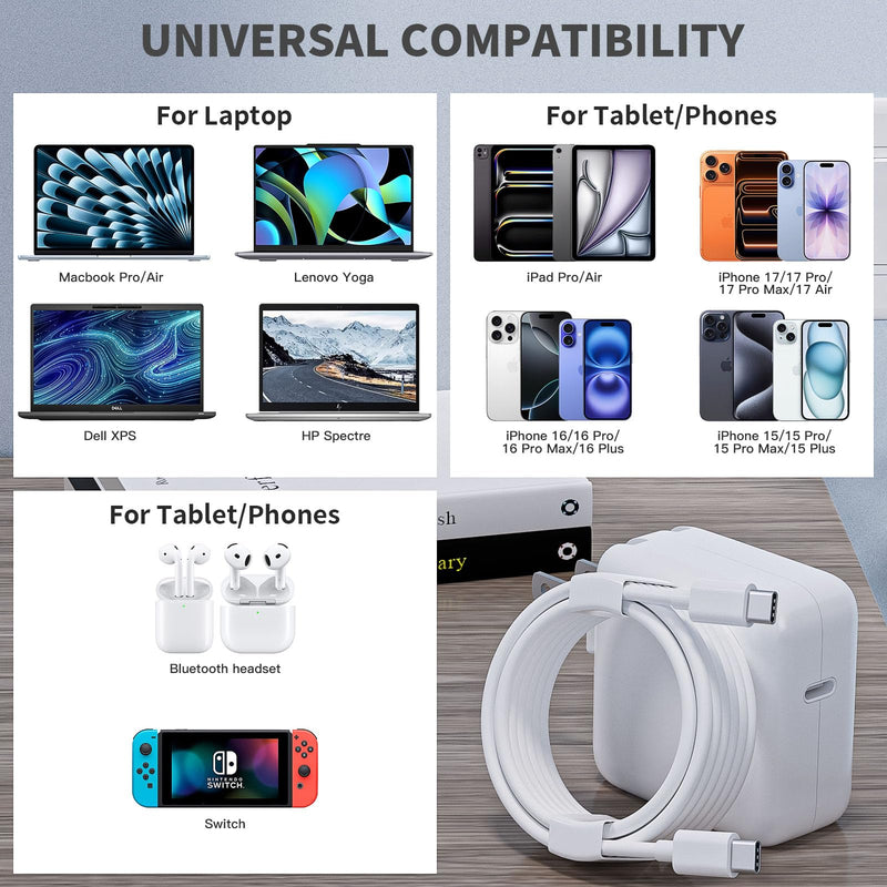 Mac Book Air Charger, 10FT Extra Long USB C to C Cable with Portable 30W USB C Power Adapter Compatible with MacBook Air M1 M2 M3 M4, MacBook Pro 13-16 Inch,iPad Pro,iPhone 16/17 and All USB-C Devices