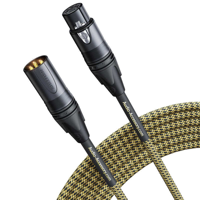 Gold Series Star Quad XLR Cables 25ft, Neutrik Connectors, 19AWG Microphone Cable, Kevlar-Reinforced Nylon Braided Handmade Mic Cable, 100% Coverage OFC Braid and Al-Foil Shielding Gold Series, 1 Pack, Neutrik