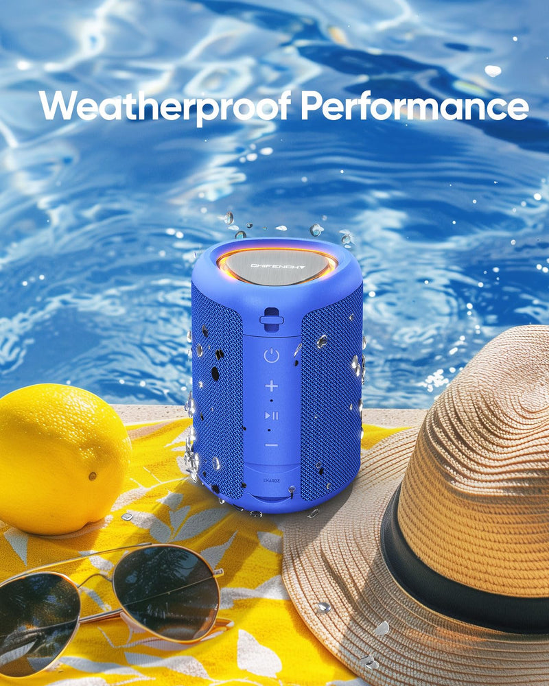 Portable Bluetooth Speaker with Lights, Powerful Crystal Clear Sound, IPX5 Waterproof, All Day Playtime, AUX&TF-Card Input, Bluetooth 5.3, TWS Paring, Small Wireless Speaker for Outdoor, Gift Ideas Blue
