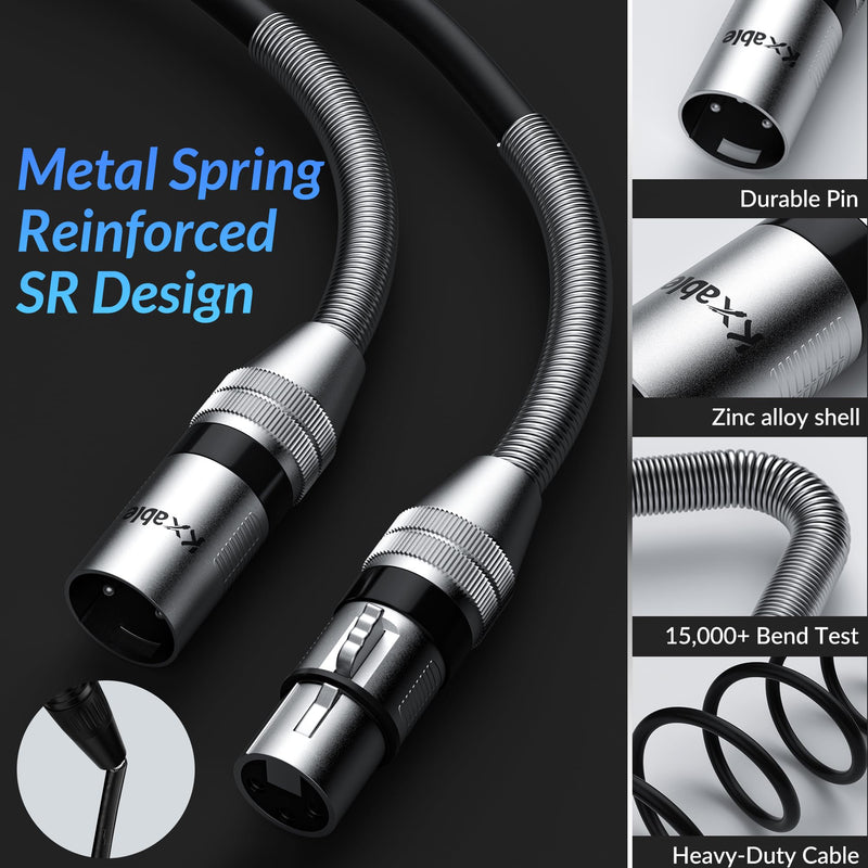 [AUSTRALIA] - XLR Cable 8 Feet (2 Pack), 22AWG, Zinc Alloy Shells, XLR Male to Female Heavy Duty Cable, 3 Pin Balanced Shielded Microphone Cord, Durable & Flexible Patch XLR Cable, Metal Spring SR-Black 8FT 2-Pack 