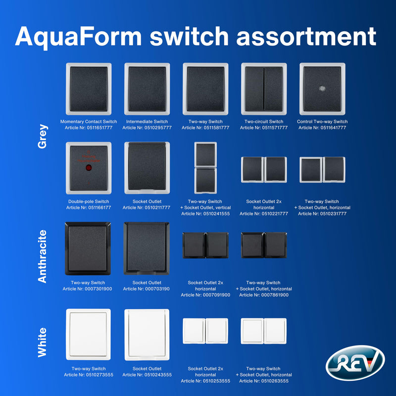 REV AquaForm Double Socket Wet Room Socket IP44 Surface-Mounted Anthracite 1 x horizontal double socket