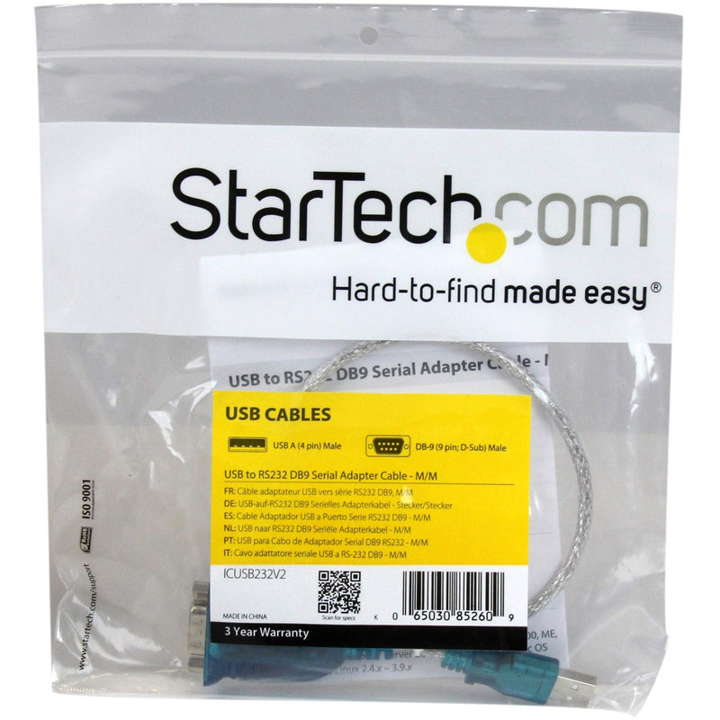 StarTech.com 1 Port USB to Serial RS232 Adapter - Prolific PL-2303 - USB to DB9 Serial Adapter Cable - RS232 Serial Converter (ICUSB232V2) 430 mm [16.9 in]