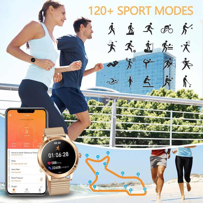 Smart Watches for Women, 1.32"HD Fitness Tracker, 24/7 Heart Rate/Sleep Tracking, 120+ Sport Modes, IP68 Waterproof, Smartwatch supports Bluetooth calls/messages, Compatible iPhone&Android, 3 Bands