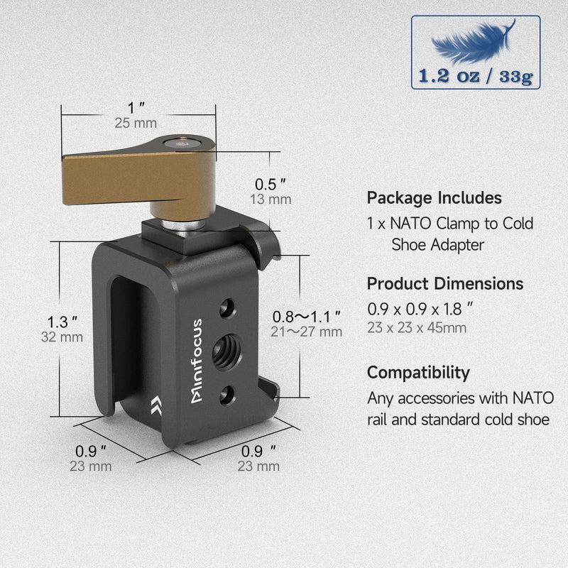 [AUSTRALIA] - NATO Clamp to Cold Shoe Adapter, Aluminum Alloy Quick Release Rail Lock With 1/4" Threaded ARRI Locating Hole for DJI RS 3 Flash Light Microphone Camera Cage Magic Arm V3505 