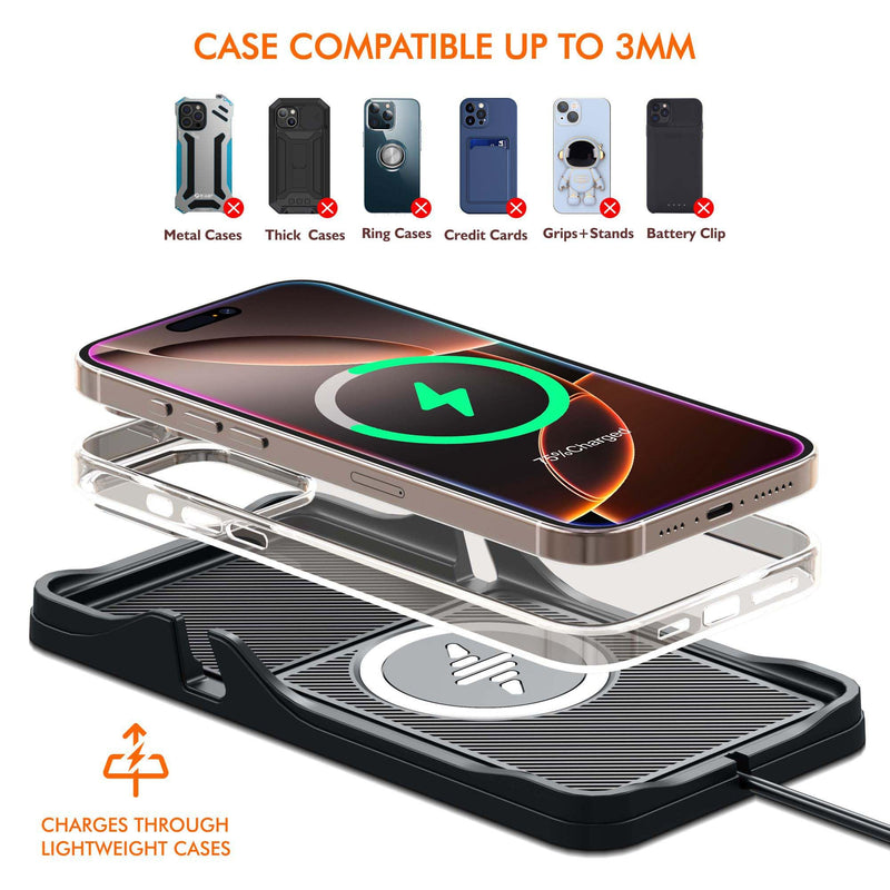 Wireless Car Charger Pad for iPhone 17/16/15/14/13/12 & Samsung, Non Slip Fast Wireless Charging Pad for Car Dashboard Console, Portable USB A Phone Charger for Vehicle SUV Truck Travel
