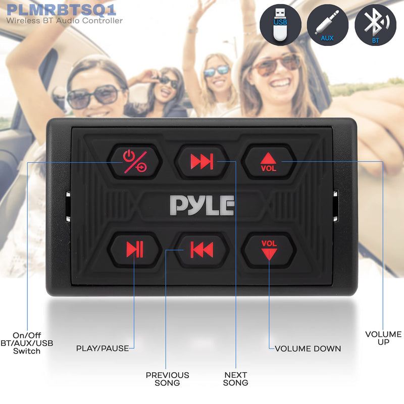 Pyle PLMRBTSQ1 Bluetooth Car Radio, Waterproof Marine Receiver, USB & AUX Inputs, IPX6 Rated, Universal Mounting, Includes 3.5mm Cable, Wireless Range 30ft