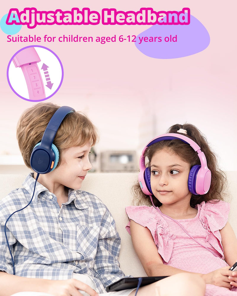 Tronsmart Kids Headphones KH01 Foldable Safety Volume 85/93dB Over-Ear Girls Boys Headphones for Kid HD Stereo 3.5mm Jack Wired Kids Headphones for Boys/Girls/School/Kindle/Travel/Tablets (Pink) Pink