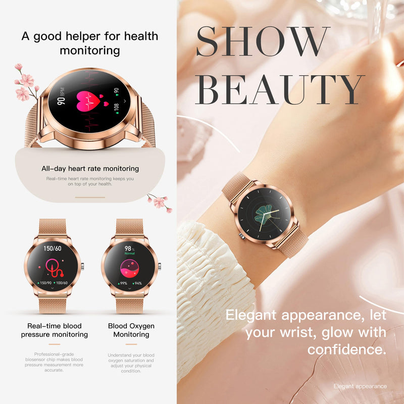 Smart Watch (Answer/Make Calls) for Women, 1.27" AMOLED Smartwatch for Android iPhone, Activity Tracker with Blood Pressure Heart Rate Sleep SpO2 Monitor, 100+ Sports IP68 Fitness Tracker (Pink) Pink