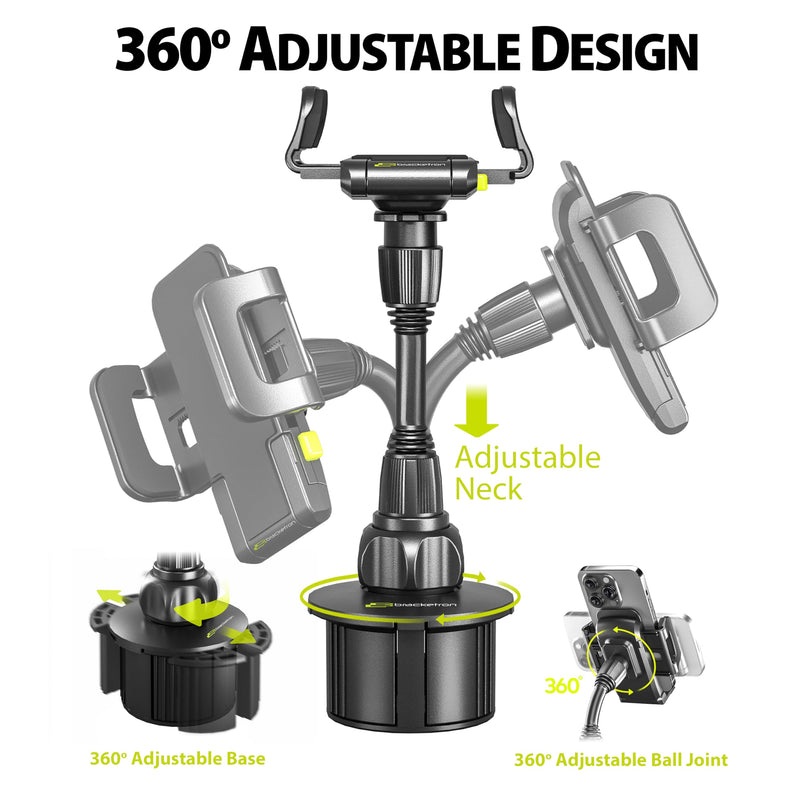 Bracketron TripGrip Cup Holder Car Phone Holder Mount with Expandable Base | Universal cup holder phone mount for car, expandable base fits to 3.75", 360 rotation flexible gooseneck, quick release Cup Holder Mount